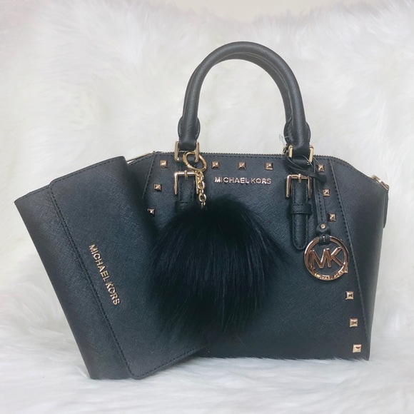 Michael Kors Handbags - 3PCS Michael Kors Ciara MD Stud Satchel Wallet Set